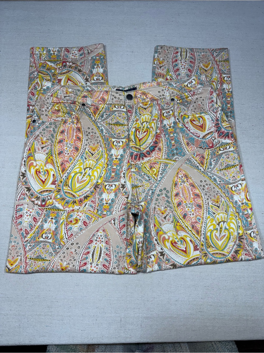 Charter Club Classic Straight Paisley Print High-Rise Pants - Size 14